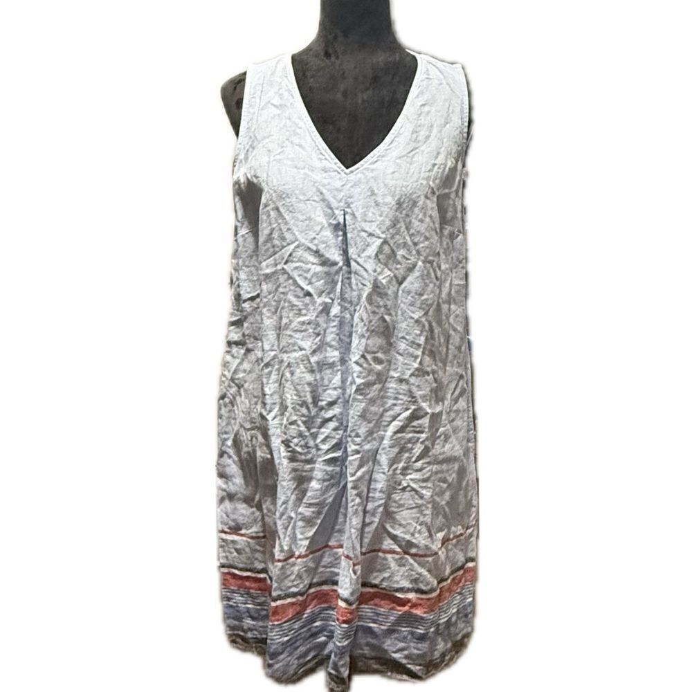 J Jill petite women’s medium 100% linen sleeveless shift dress with pockets‎